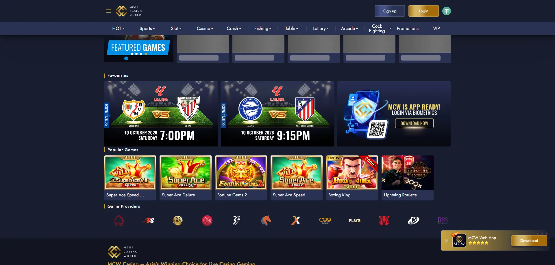 MCW Mega Casino sportsbook — bet on cricket, football, and more